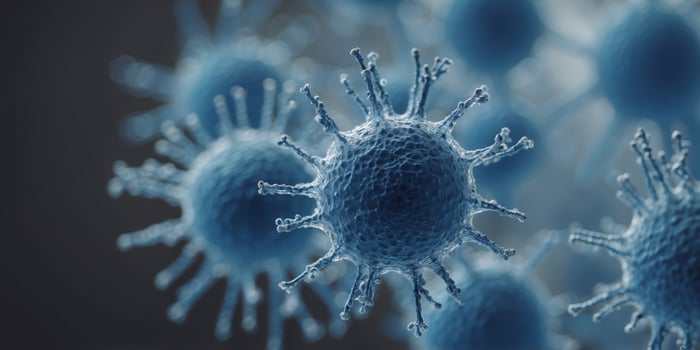 Close-up of virus structure in blue tones. photo