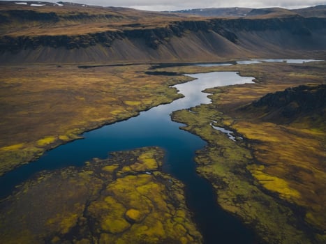 Aerial view of a remote highland lake in Iceland. photo