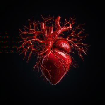 A striking visual of a human heart with red veins, symbolizing life, passion, and the essence of human emotion. photo