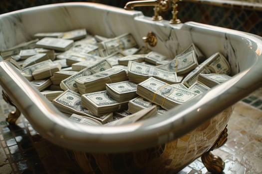 pile of money in the bathtub photo