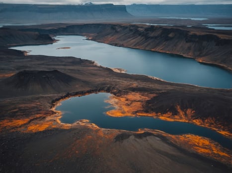Aerial view of volcanic lakes in the Icelandic highlands. photo