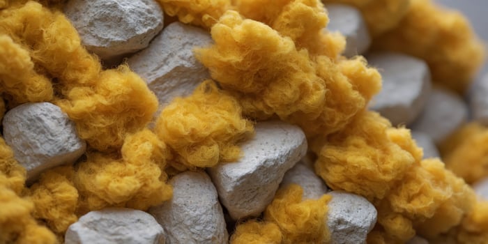 Close up of yellow mineral wool filling used as isolation in wall. photo