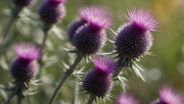 Close up of beautiful purple thistle in bloom. photo