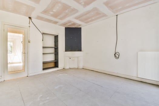 An empty room with a ceiling and a door photo
