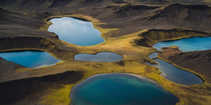 Aerial view of volcanic craters and lakes in the Icelandic highlands. photo
