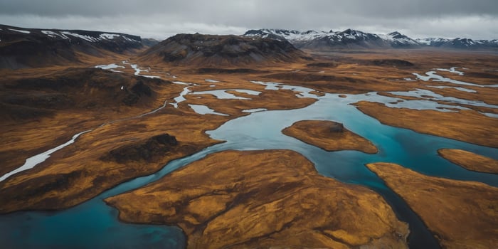 Aerial view of dramatic highland lakes in Iceland. photo