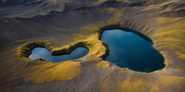 Aerial view of volcanic craters and lakes in the Icelandic highlands. photo