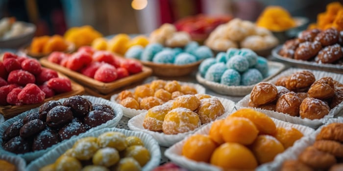 Assorted traditional Moroccan sweets and pastries display. photo