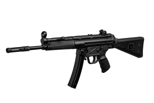 Submachine gun mp5. Small rifled automatic weapon caliber 9mm. Armament of the police and special forces. Isolate on a white back. photo