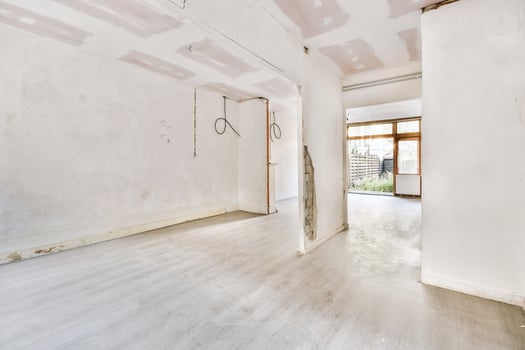 An empty room with white walls and a door photo