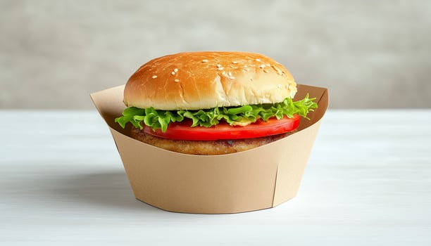 Fast food sandwich on paper bowl craft disposable restaurant in white table photo