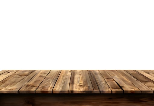 Realistic Wooden Tabletop or Surface Isolated on White Background for Product Display photo