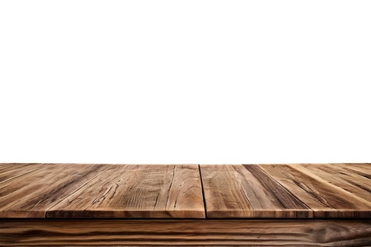Realistic Wooden Tabletop or Surface Isolated on White Background for Product Display photo