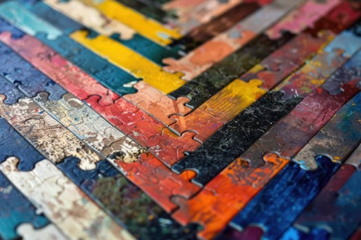 Colorful puzzle pieces forming a complete picture photo