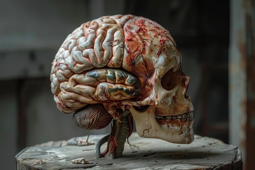 Anatomical model of human brain showing skull photo