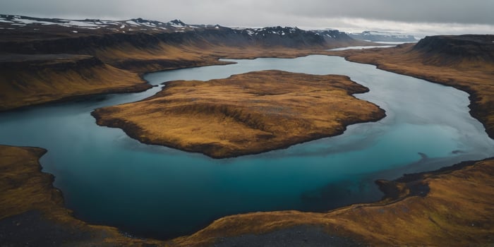 Aerial view of a moody Icelandic highland lake. photo