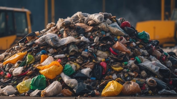 Huge pile of municipal waste on a disposal site. photo