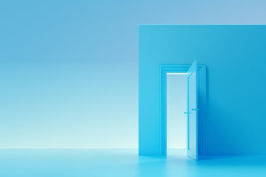 Open door emitting light possibilities growth achievements concept motivation learning skills knowledge heaven doors exit abstract simple background new ways entering leaving space photo