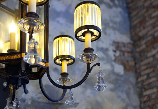 Chrystal chandelier close-up. Retro background with copy space photo