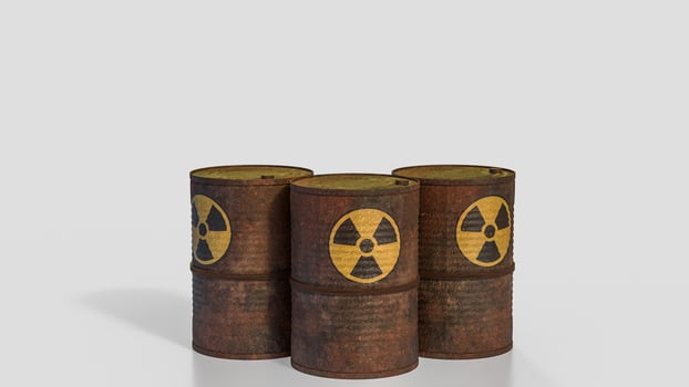 The Radioactive symbol on rusty tank for sci or nuclear concept 3d rendering. photo
