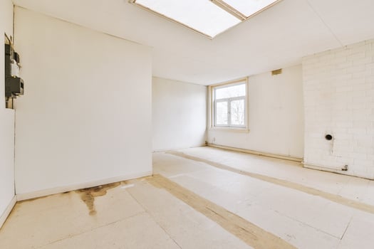 A white room with a skylight and a window photo