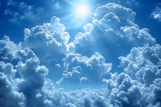 Majestic Sunlit Clouds in Clear Blue Sky for Nature and Weather Prints and Posters photo