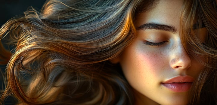 A woman with long brown hair and a light brown face. She has a light pink lip color photo
