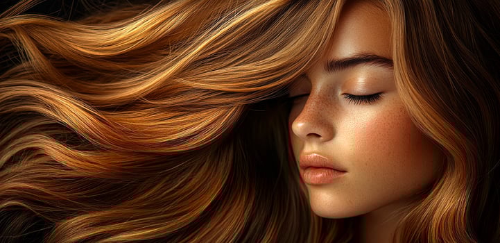 A woman with long brown hair and a tan face. The hair is styled in a way that it looks like it is made of small pieces of hair photo