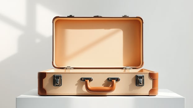 Open Vintage Suitcase on a White Surface photo