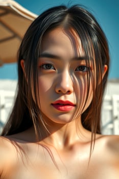 Beautiful Asian woman with long black hair photo
