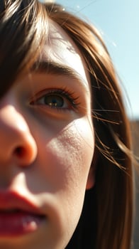 Closeup of a Young Woman's Eye and Face with Sunlit Skin photo