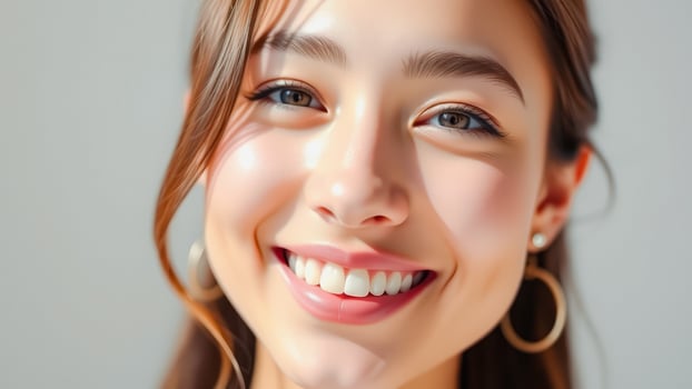 Beautiful Smiling Woman with Long Brown Hair photo