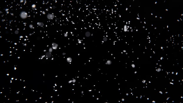 Snowfall on Black Background with Blurred Snowflakes - 3D Render photo