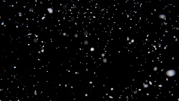 Snowfall on Black Background with Blurred Snowflakes - 3D Render photo
