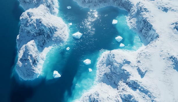 Large chunks of ice in the ocean top of view landscape photo
