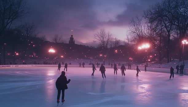A pair of legs are ice skating on a frozen lake and reflection surface photo