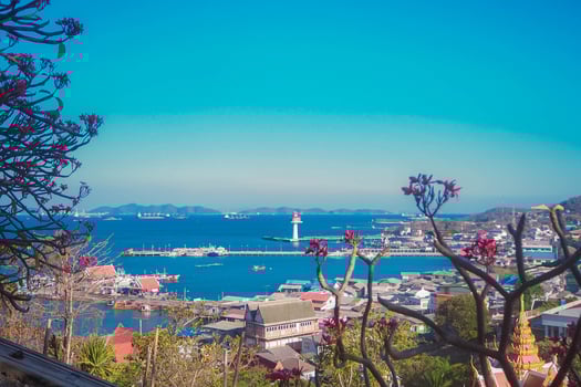 The coast town close to the blue sea. photo