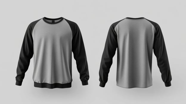 Mockup of a gray long-sleeved t-shirt with blank black sleeves photo