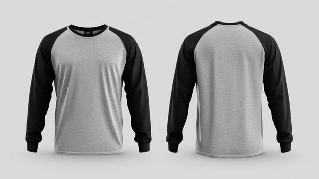 Mockup of a gray long-sleeved t-shirt with blank black sleeves photo