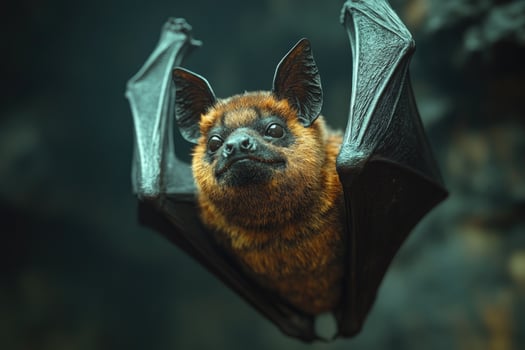 Bat hanging upside down in cave photo