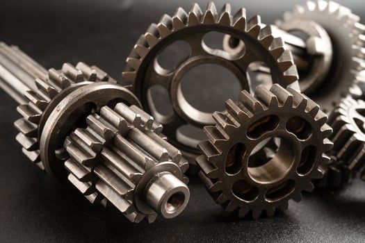 Gear and cogs wheels, clock mechanism, brass metal engine industrial. photo