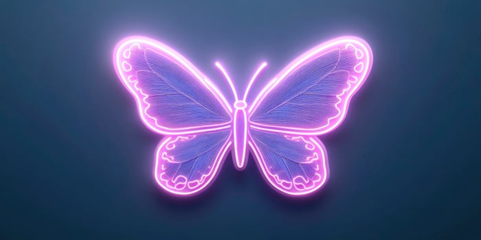 Top view of a magical, glowing neon and fluorescent butterfly photo