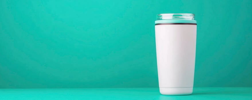 Mockup of a 20-oz straight, slender tumbler with a green background. photo