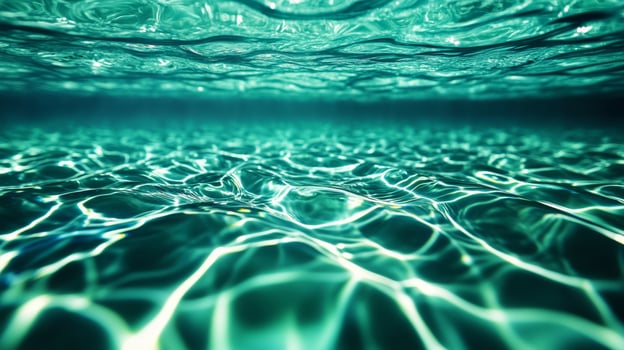 Close up of liquid waves with iridescent shades of green and blue merging underwater photo