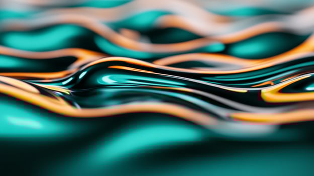 Close up of swirling liquid in shades of copper and teal forming fluid waves photo