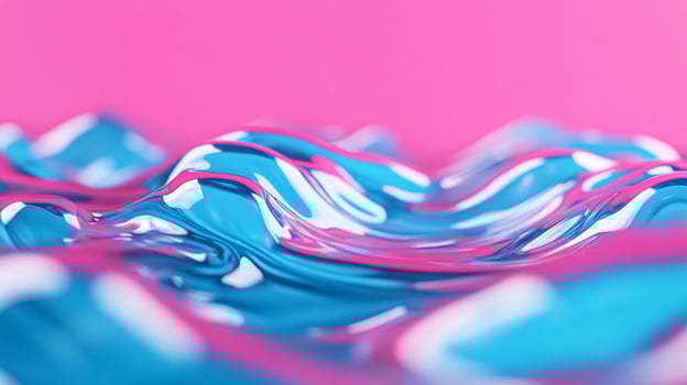 Macro shot of vibrant liquid color waves mixing blue and pink with dynamic swirling patterns photo
