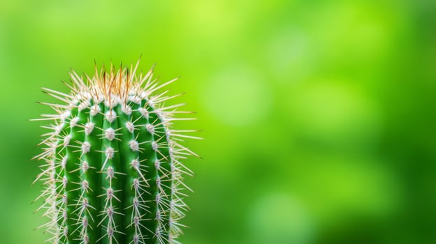 Magnified shot of cactus spines against a blurred green background photo