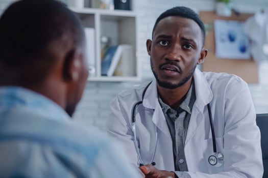 A Close Up of an African American Doctor Talking to a Patient photo