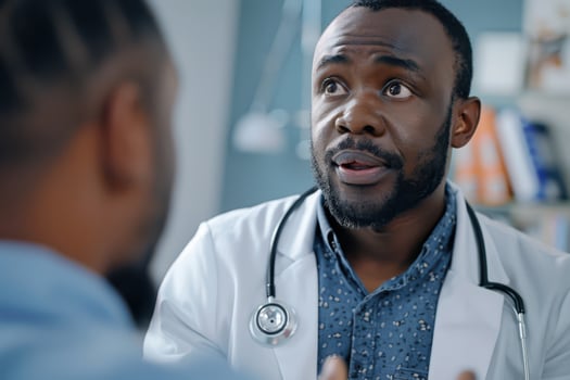 Healthcare Interaction A Doctor's Close Up Conversation with a Patient photo