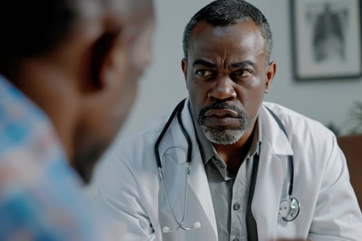 Healthcare Interaction A Doctor's Close Up Conversation with a Patient photo